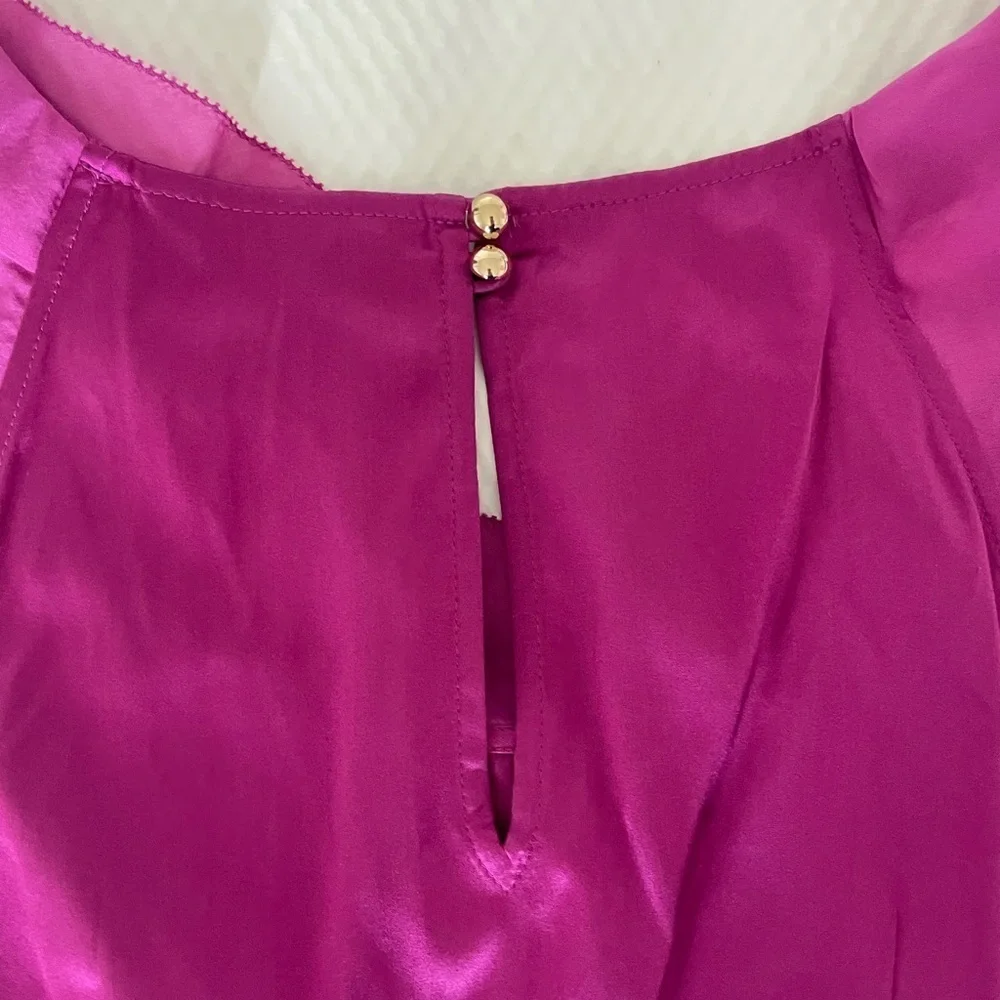 White House Black Market Silk Fuchsia Ruffled Blouse